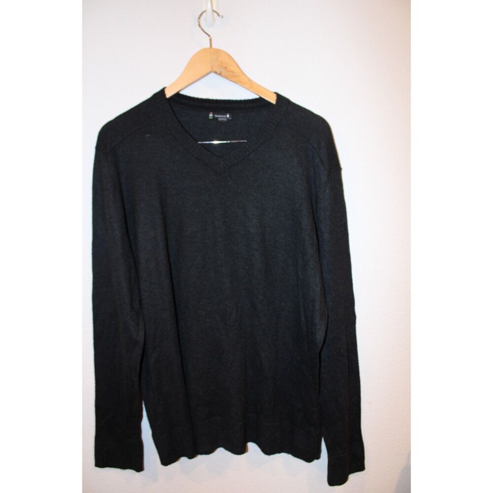 Smartwool sparwood v-neck sweater merino wool dark gray size large